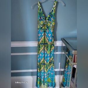 Trina Turk Blue and Green Patterned Dress